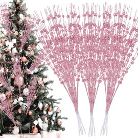 Palonu 32 Pcs Pink Artificial Glitter Berry Stems 17 Inch Fake Berry Branches Picks Decorative Glitter Sticks Christmas Tree Ornaments for DIY Xmas Wreath Crafts Gifts Holiday Home Décor