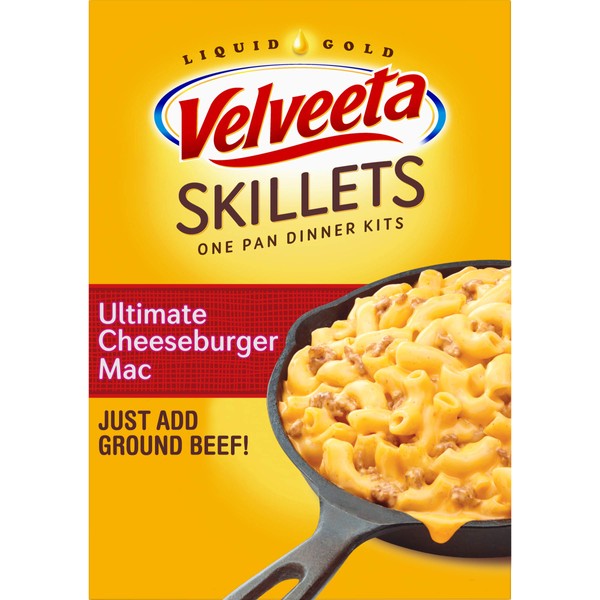 Velveeta Skillets Ultimate Cheeseburger Mac One Pan Dinner Kit with Cheese Sauce (Pasta & Seasonings, 6 ct Pack, 12.8 oz Boxes)