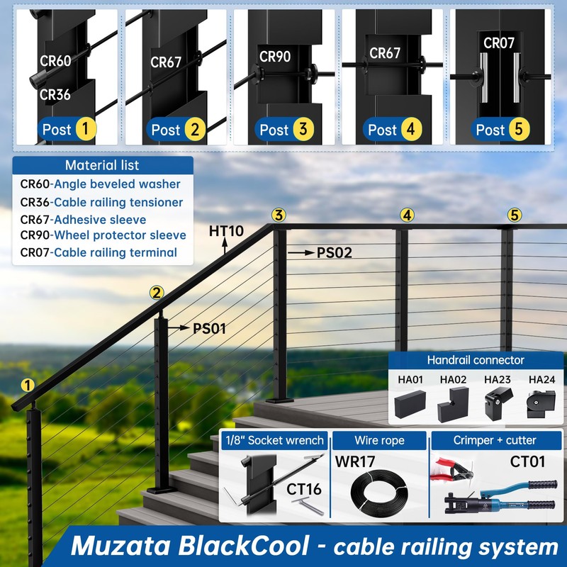 Muzata 20 Pack 1/8" Invisible Cable Railing Kit Hardware Cable