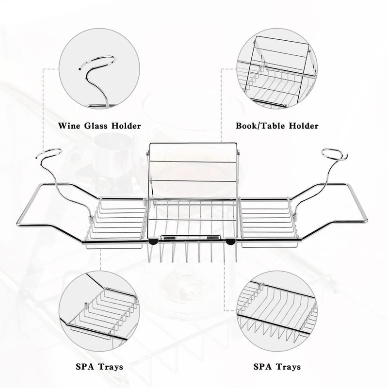 BDL Bathtub Caddy Tray Expandable Bath Tub Table with Wine