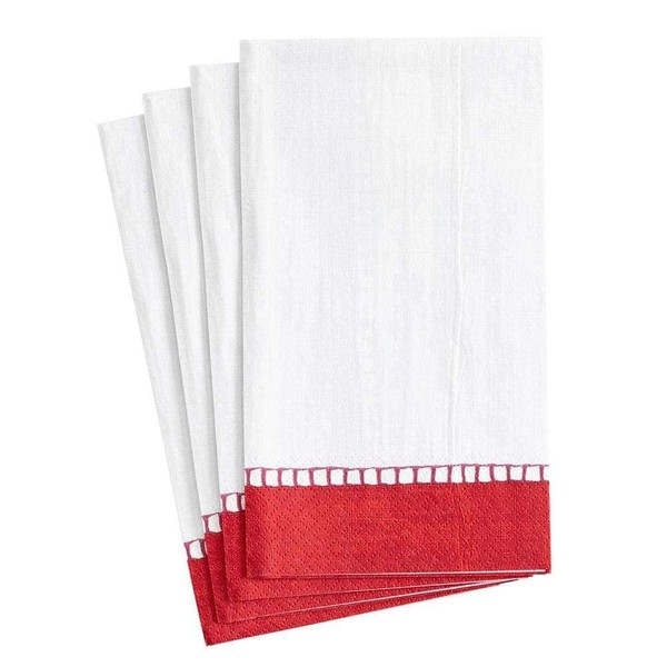 Caspari Linen Border Paper Guest Towel Napkins in Red -