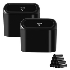 FUZVOL Car Bin,2 Pack Portable Car Trash Can Organizer with Lid and 10 rolls Trash Bags for Rubbish Storage and Organization Front of Back Seat Car Accessories Office&Home
