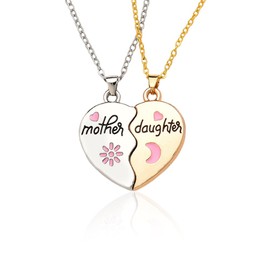 Mother Daughter Necklace Gifts for 2 Mom Daughter Christmas Birthday Gifts for Women Matching Heart Necklaces Set for Mother Daughter Long Distance Relationship Gifts for Women Sun Moon Necklaces