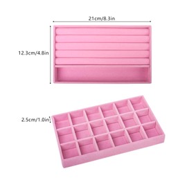Nwvuop Pack of 2 Jewellery Trays, Velvet Jewellery Storage Drawer, Stackable Jewellery Organiser for Earrings, Necklace, Bracelet, Ring, 21 x 12.3 x 2.5 cm (Pink)