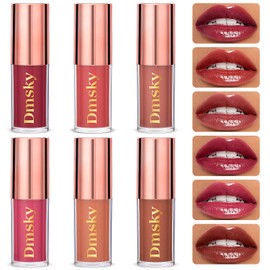 Dmsky Hydrating Glossy Lip Stain, Long-Lasting Lip Tint, Lightweight Lip Gloss Bulk Set with 6 Colors, Lip Gloss for Women and Girls Makeup