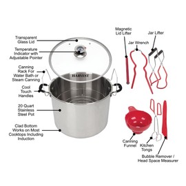 Harvest Stainless Steel 20 Qt Canning Pot with Rack | Water Bath or Steam Canning | Works on All Stovetops Including Induction, Glass, Gas (Stainless Steel Canner + Tools)