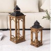 Large Farmhouse Decorative Wooden Lantern Set of 2, Rustic Brown
