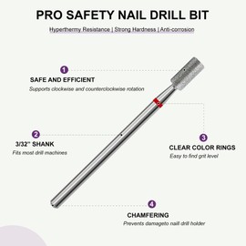 Caubuey Cuticle Clean Nail Drill Bit, 3/32'' Diamond Carbide Drill Bits Professional Safety Russian Manicure Under Nail Cleaner for Cuticle Dead Skin Nail Prepare, Nail Art Salon(Barrel Shaped-F)