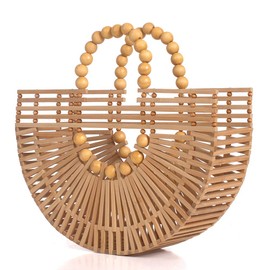 RULER TRUTH Womens Bamboo Handbags Summer Straw Beach Purse, Handmade Straw Purse for Women Natural Wicker Purse Rattan Purse for Women