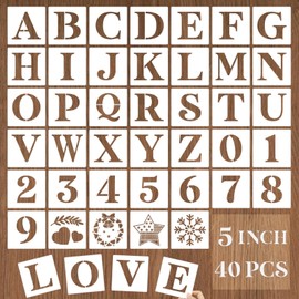 YEAJON 5 Inch Letter Stencils and Numbers, 40 Pcs Alphabet Drawing Templates, Reusable Plastic Art Craft Stencils for Painting on Wood, Wall, Fabric, Rock, Signage, Door Porch