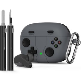 【with 3D Decompression Button】 for JBL Vibe 200TWS / JBL Vibe Beam Case Cover Game Console Design, Silicone Case Compatible with JBL Vibe 200TWS with Keychain with Cleaning Pen kit - Dark Gray