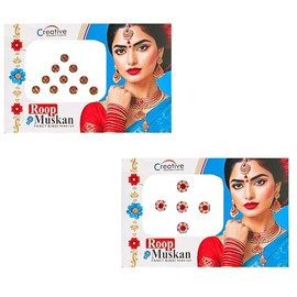 Beautiful Red Velvet Dots Bindi with Stone Border Bindi Stickers Indian Bindi for Women Face Jewels Pack of 2