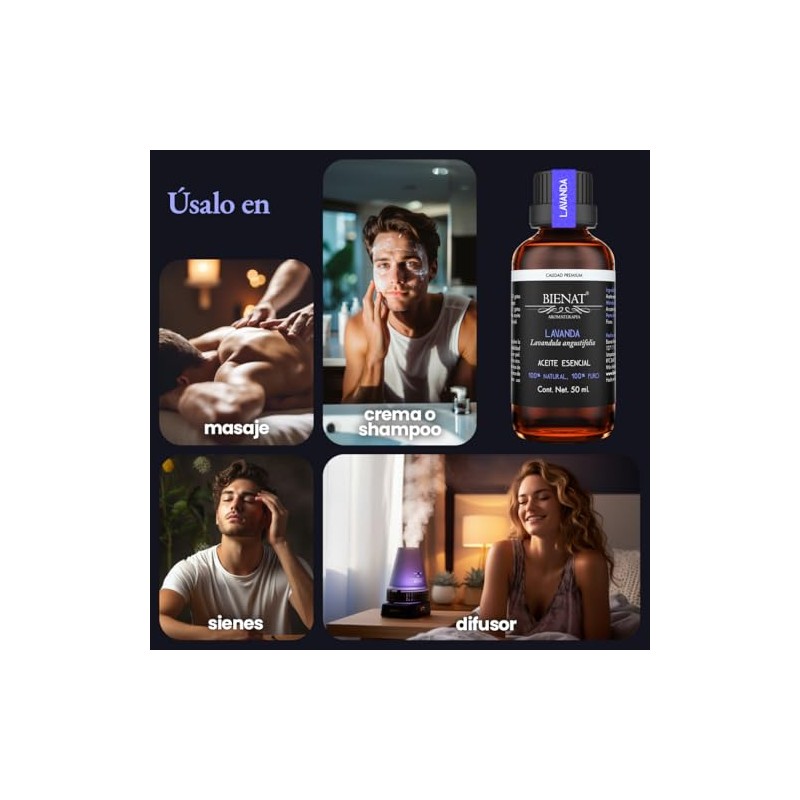 Bienat | Aceite Esencial de Lavanda 50mL Natural | Difusor