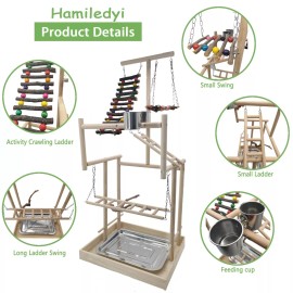 Hamiledyi 4 Layers Large Bird Playground 32" H Pet Parrot Playstand Gym Perch...