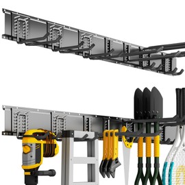 CRXCRC Garden Tool Organizer Wall Mount, 48inch Heavy Duty Garden Tool organizer Storage System, Easy Install With 7 Adjustable Hooks, For Garage, Basement, Shed, Workshop(Black)