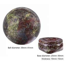 mookaitedecor Natural Dragon Bloodstone Crystal Ball Sphere with Stone Stand, Polished Carved Stone Figurine for Office Desk Top Home Decor Feng Shui, Sphere Diameter 1.5”
