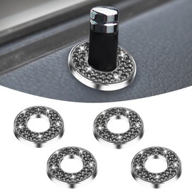 ZIMISI 4PCS Bling Car Inner Door Lock Covers, Rhinestones Auto Pull Rod Bolt Stickers Decals, Sparkling Car Interior Decoration Accessories as Present for Girls Women Mom (Black)