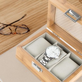 Calife Bamboo Watch Case Watch Storage Box Collection Case Watch Box Luxury Watch Display (3 Pack)
