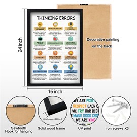 Thinking Errors Wall Decor, Large Mental Health Wall Art, School Education Hanging Wood Signs for Classroom Decorations Preschool Supplies Bedroom Nursery Dorm
