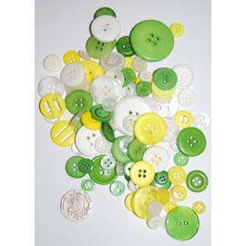 celloexpress Pack of 50g - Easter Buttons - Mixed Sizes Various Yellow, Green and White Buttons for Sewing and Crafting