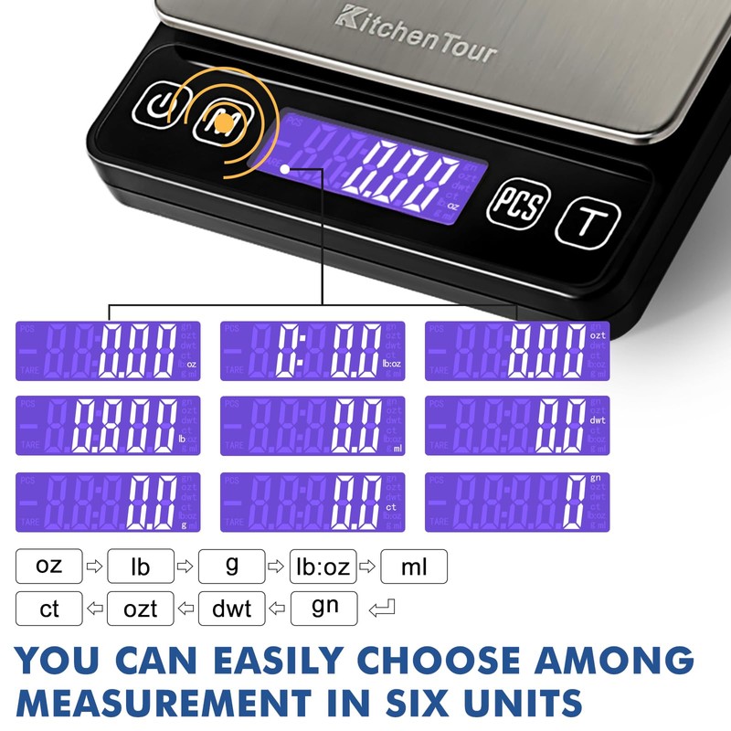 KitchenTour Digital Kitchen Gram Scale - 3000g/0.1g - High Accuracy