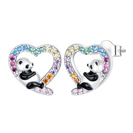 LUXILLA Panda Stud Earrings Fit for Women Hypoallergenic Earrings 925 Sterling Silver Cubic Zirconia Great Jewelry for Everyday Wear