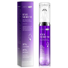Eye Serum with 8% Caffeine & 8% Retinol Hyaluronic Acid Niacinamide for Anti Aging, Puffy Eye Bags Fine Lines Dark Circles Wrinkles, Under Eye Cream with 360° Eye Roller Massage Ball 15ML