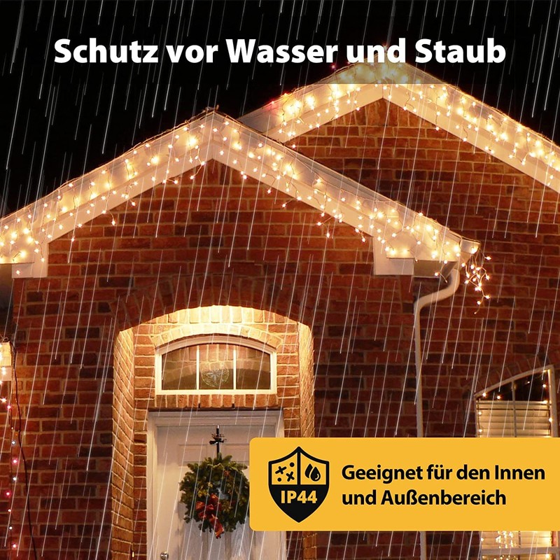 SALCAR LED Eisregen Lichterkette Außen 10m, Lichtervorhang Fenster Weihnachten Innen