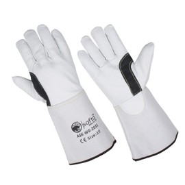 SAFTA Spark and Heat Proof Gloves, Sheep leather Palm & Top with Cow Split Leather Cuff, AZO free Ideal TIG Welding Gloves, Perfect for Gardening, Soldering, Metal Handling. (Size 10, White Black)