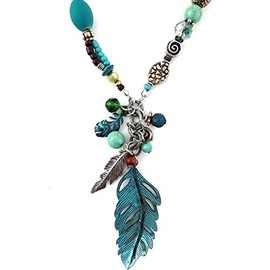 Western Peak Western Feather Charms Pendant Necklace with Earrings (Patina)