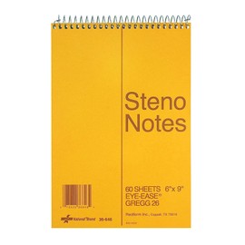 National Steno Notebook, Gregg-Ruled, Green Eye-Ease Paper, Brown Cover, 6" x 9", 60 Sheets (36646)