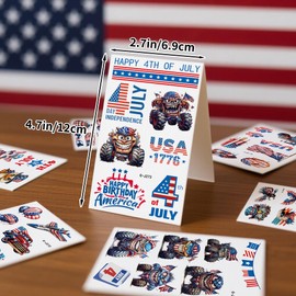 JoyfulGlam 4th of July Tattoos for Kids - 60+ PCS American Flag Temporary Tattoos, USA Fourth of July Patriotic Party Supplies, 4th of July Party Accessories & Favors, Makeup Face Stickers