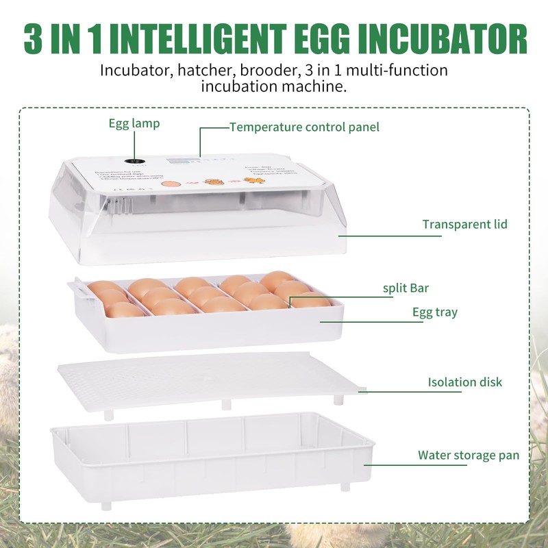 BREUAILY 15 Egg Incubator 3 In 1 Fully Automatic Poultry