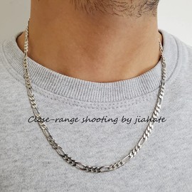 Men Chains Necklace,Mens Boys Cuban Link Chain Necklace Water Resistant Stainless Steel Necklace for Women Boys Kids Thin Figaro Necklace Chain (5mm Wide, 20")