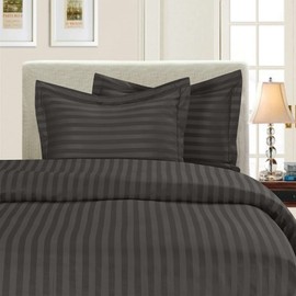 Elegant Comfort 1500 Thread Count -Damask Stripes- Egyptian Quality Luxurious Silky Soft Wrinkle & Fade Resistant 3pc Duvet Cover Set, Full/Queen, Gray