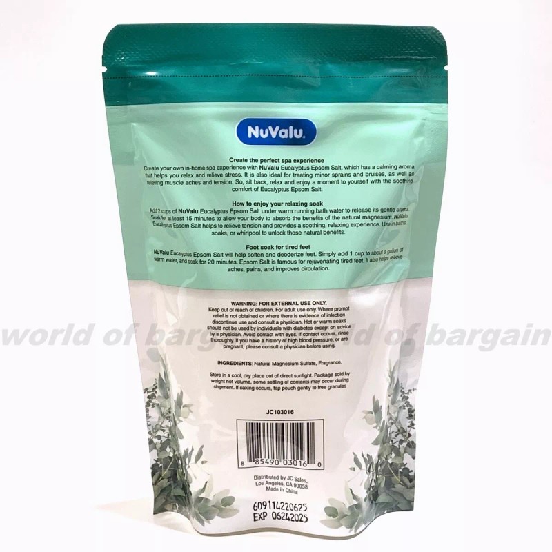 Nuvalu Epsom Salt Bath Spa Eucalyptus Scented Sore Muscle Relief