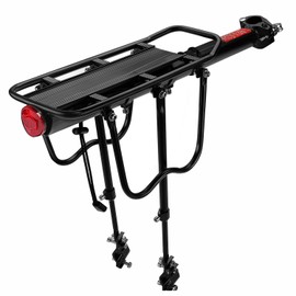 Flexzion Bike Rear Rack Mount - Bicycle Back Seat Pannier Luggage Backpack Cargo Basket Carrier Rack Adjustable Aluminum Alloy for Road MTB Mountain Folding Bike with Red Reflector 110lb Capacity