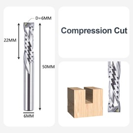SpeTool 6 mm Shank Spiral Router Bit, Up & Down Cut, 22 mm Cutting Length, Compression CNC Router Bit, 50 mm Total Length, Solid Carbide End Mill for Wood Carving