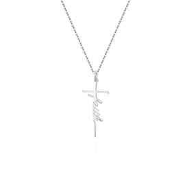 QXTX Faith Pendant Stainless Steel Cross Necklace Pray Belive Hope Grace Pendant Necklace for Women (Silver, Faith)