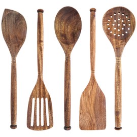 Labrea Life + Home 5pc Solid Acacia Wooden Kitchen Utensils Set Cooking Baking Home Essentials, 12 Inch