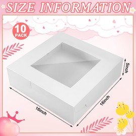 Ireer 10 Pcs 16 x 16 x 5 Inch Cake Boxes with Window White Bakery Boxes Large Pastry Baking Rectangle Cardboard Window Bakery Pastry Containers for Cakes Cupcake Cookie Pie Treat Party Supplies Favors