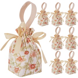 Biiange Floral Gift Bags, Floral Gift Bag with Handle, Small Candy Boxes Goodie Bags for Birthday Wedding Bridal Favors (8Pcs Pink)