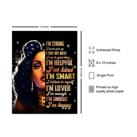 Empowered Black women African American Wall Art - Inspirational Motivational Positive Quotes - I Am Positive Affirmations Home Decor for Afro Teen Girls Bedroom, Girls Room - Encouragement Gifts