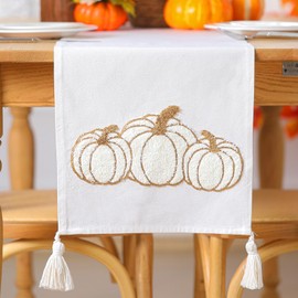 Breling Thanksgiving Fall Pumpkin Table Runner Thanksgiving Pumpkin Rectangle Table Runner Fall Autumn Harvest Decoration for Kitchen Dining Home Dinner Party 13x72 Inch(White)