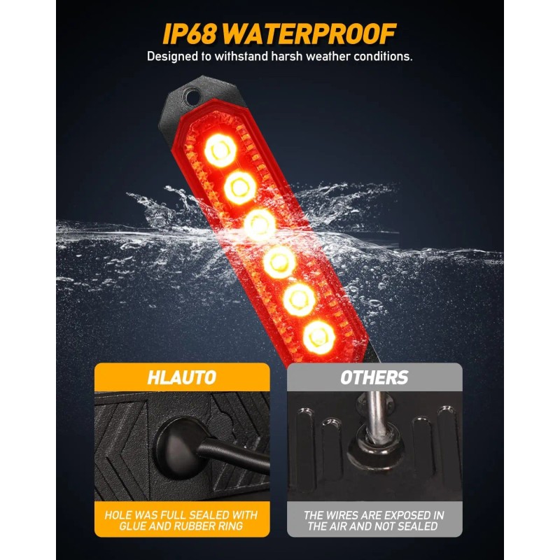 Safety Warning Light Emergency Strobe Grille Lights 4Pcs 6 LED
