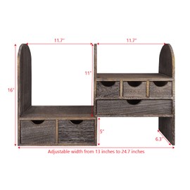 Ikee Design Large Expandable Wooden Desktop Organizer for Office Supplies, Extendable Book Storage Shelf Rack, Stationary Compartment Holder, Coffee Color