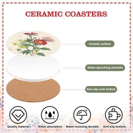 AnyDesign 6Pcs Spring Floral Coasters with Holder Drink Coasters Vintage Wildflower Absorbent Ceramic Cup Mat for Home Kitchen Office Party Table Decor