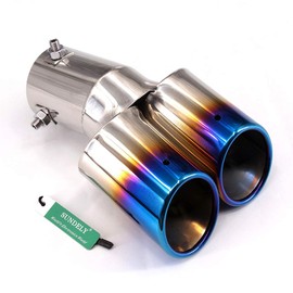 SUNDELY® Universal Chrome Plated Stainless Steel Car Twin Dual Double Outlet Exhaust Trim Tip Muffler Pipe Tube Tail End Rainbow Silver (Angled, 63mm X 190mm / 2 1/2" X 7 1/2")