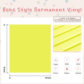 Tintnut Boho Permanent Vinyl - 8 Sheets 12"x10"Pastel Yellow Adhesive Vinyl Sheets Yellow Self Sticker Water proofing Vinyl Compatible with Cricut Or Silhouette