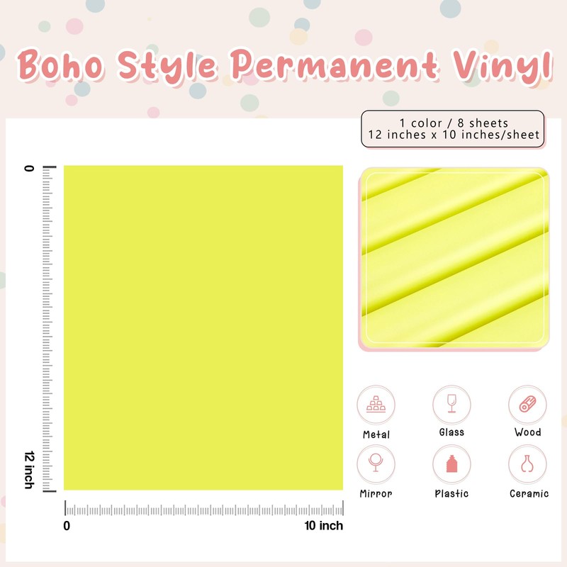 Tintnut Boho Permanent Vinyl - 8 Sheets 12"x10"Pastel Yellow Adhesive